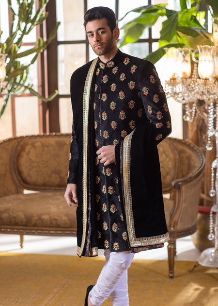 groom black sherwani