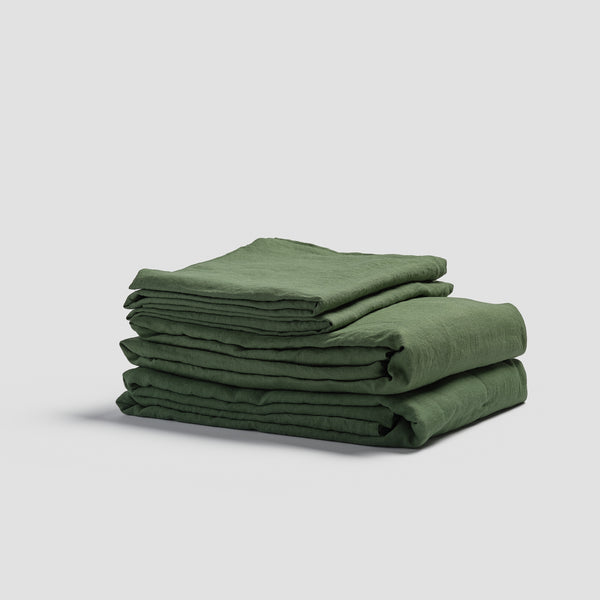 Forest Green Linen Sheet Set
