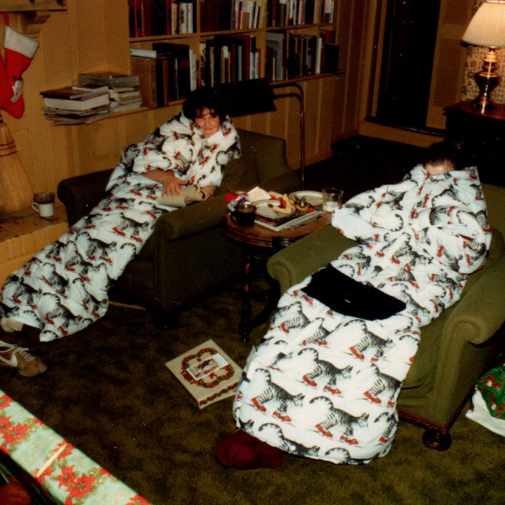 Long before The Slanket, we enjoyed these sleeping bag-like robes, decked with B.Kliban's iconic sneaker-wearing cat—very convenient for staying even warmer near the fire, but not as enduring as Mr. Dog's Christmas, or all the wonderful memories of Christmases past. 