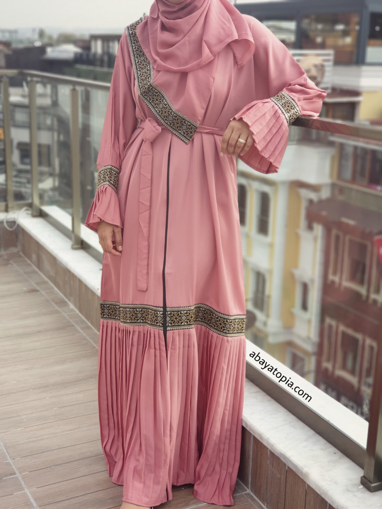 Sultana Pleated Pink  Abaya 