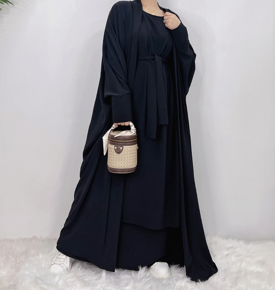 4 Piece Crinkle Butterfly Abaya Full Set - Black | AbayaTopia