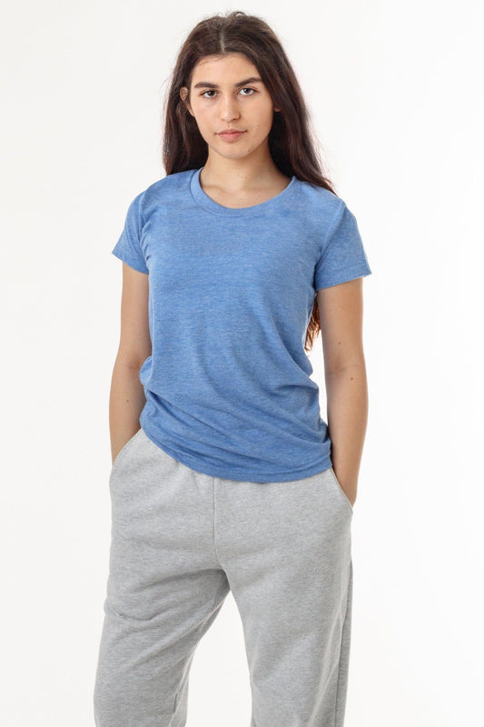 Los Angeles Apparel | Blend Rib Ringer T-Shirtee for Women in Athletic Grey/White, Size Medium