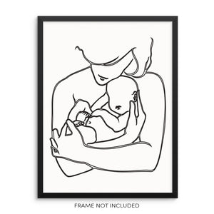 One Line Art Print Mother and Child Poster