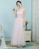 A-Line Square Floor-Length Ice Pink Tulle Bridesmaid Dress