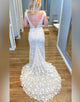 Boho Mermaid V-Back Long Sleeves Court Train Lace Wedding Dress