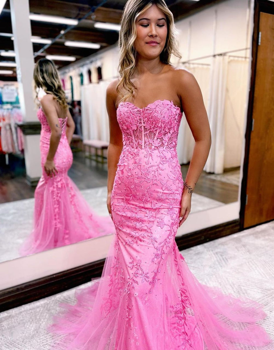 Mermaid Strapless Corset Back Prom Dress With Appliques | Prom Dress ...