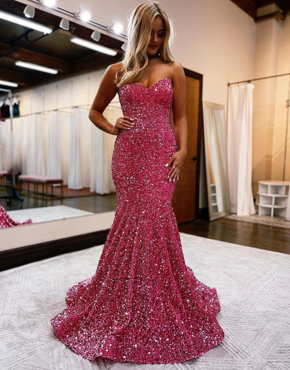 Mermaid Strapless Open Back Sequins Prom Dress | Prom Dress 2023 ...