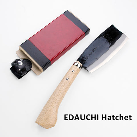 HONMAMON AZUMASYUSAKU Hatchet (Outdoor Knife) with Case, Kurouchi, Double Bevel.