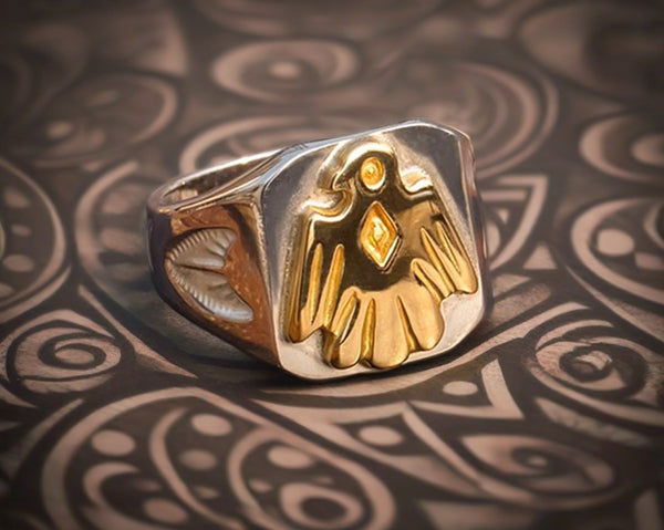 Silver Signet Ring, Thunderbird Stamp Ring, Goro's Native American Inspired