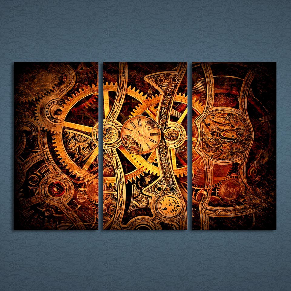 3 Panel Canvas Art Clockwork Fine Watch Gears Colored Wall Art Panel Paint : cheap canvas prints wall paintings pictures