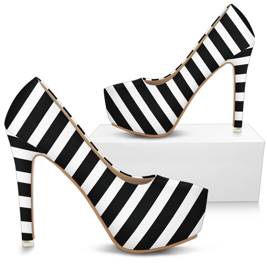 black and white striped shoes heels