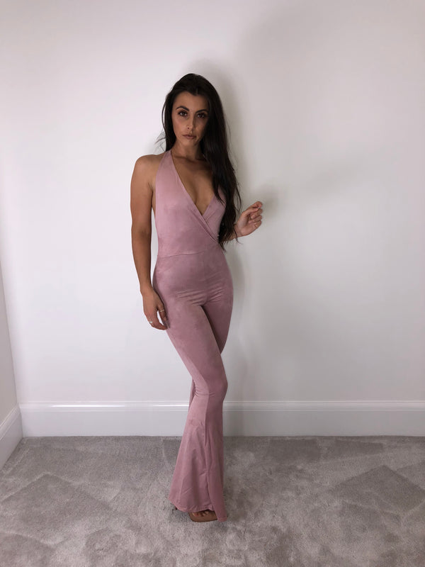 pink suede jumpsuit