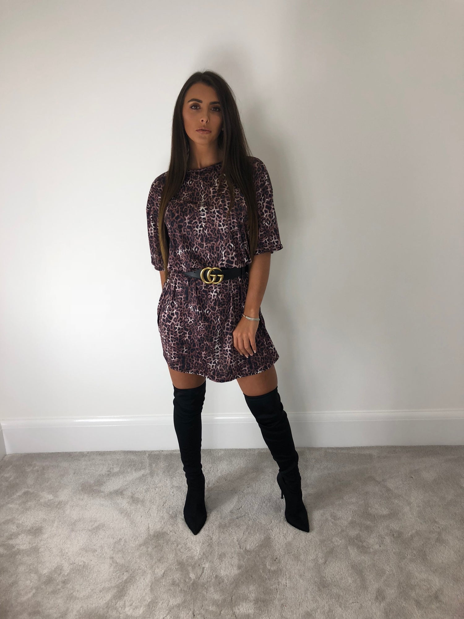 shirt dress with thigh high boots