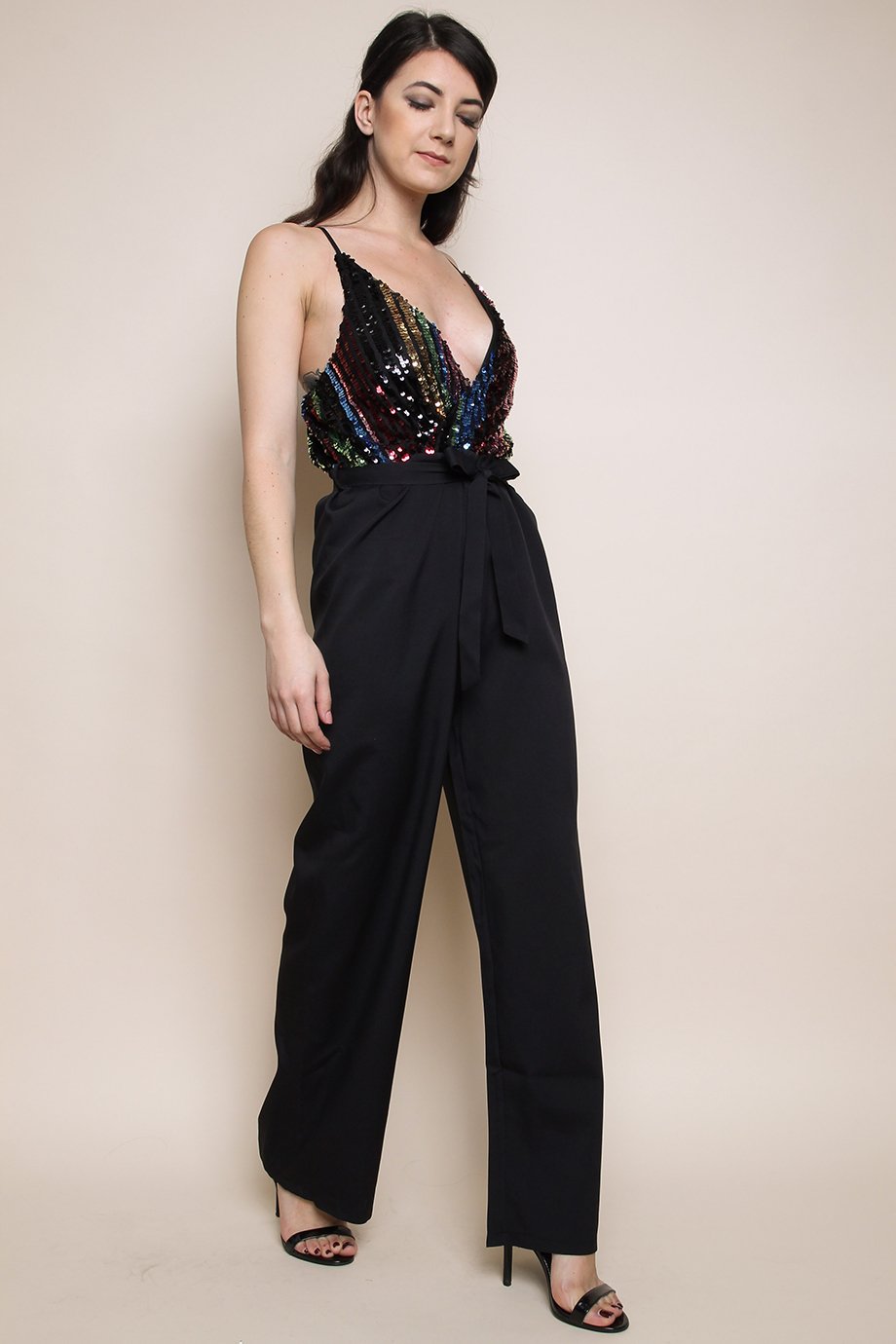 sequin wrap jumpsuit