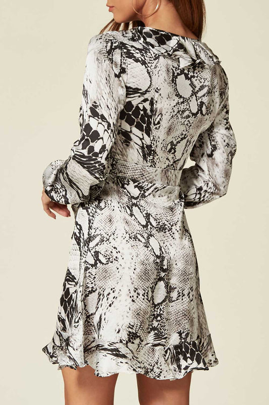 Grey Snake Print Wrap Dress Online ...