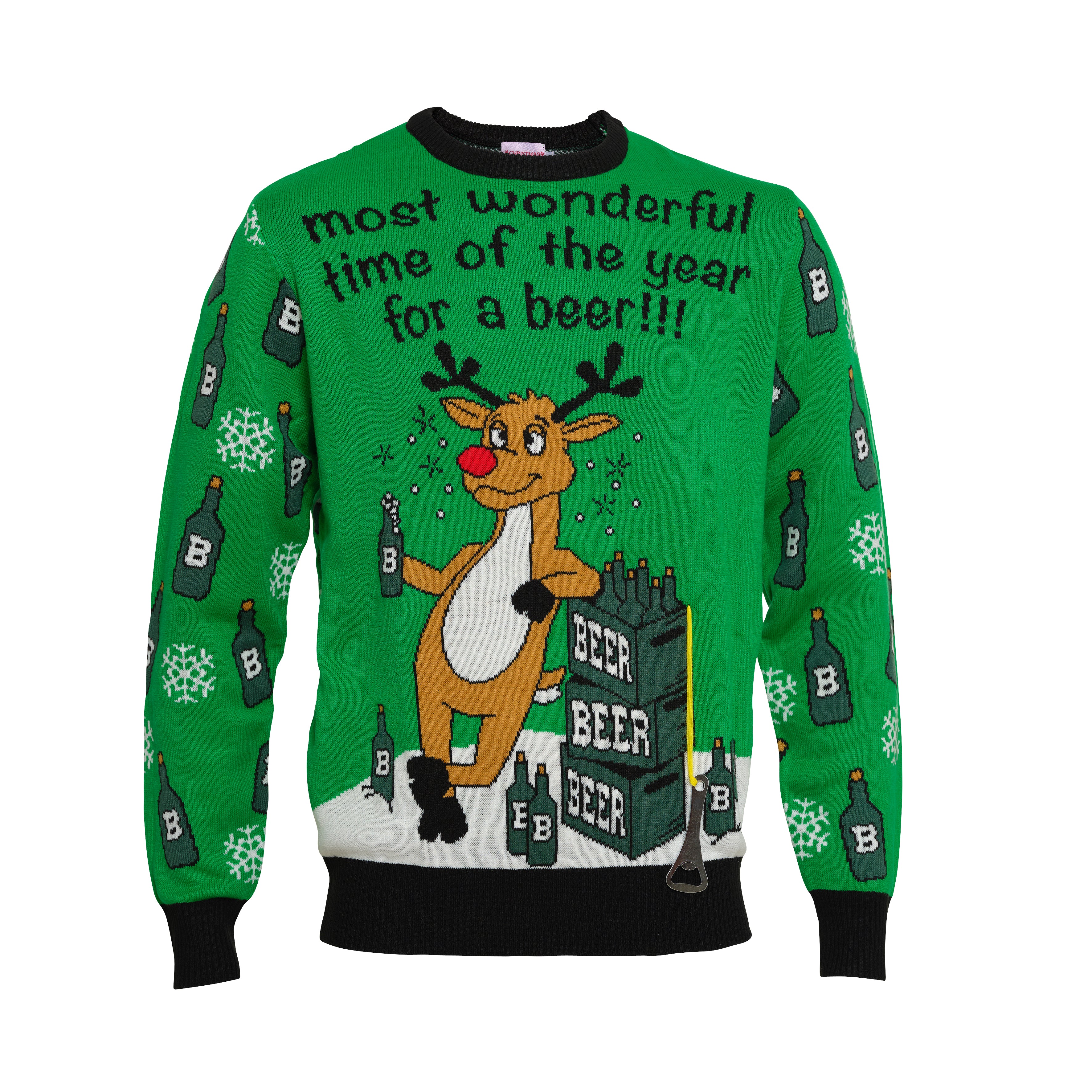 Se Årets julesweater: Most Wonderful Time Grøn. Ugly Christmas Sweater lavet i Danmark hos Jule-Sweaters.dk