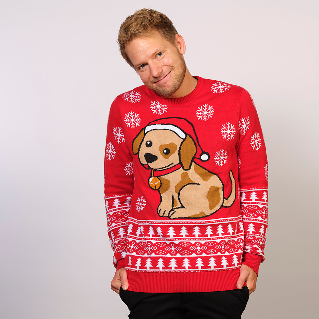 Billede af Årets julesweater: Julemandens Lille Hjælper - herre / mænd. Ugly Christmas Sweater lavet i Danmark