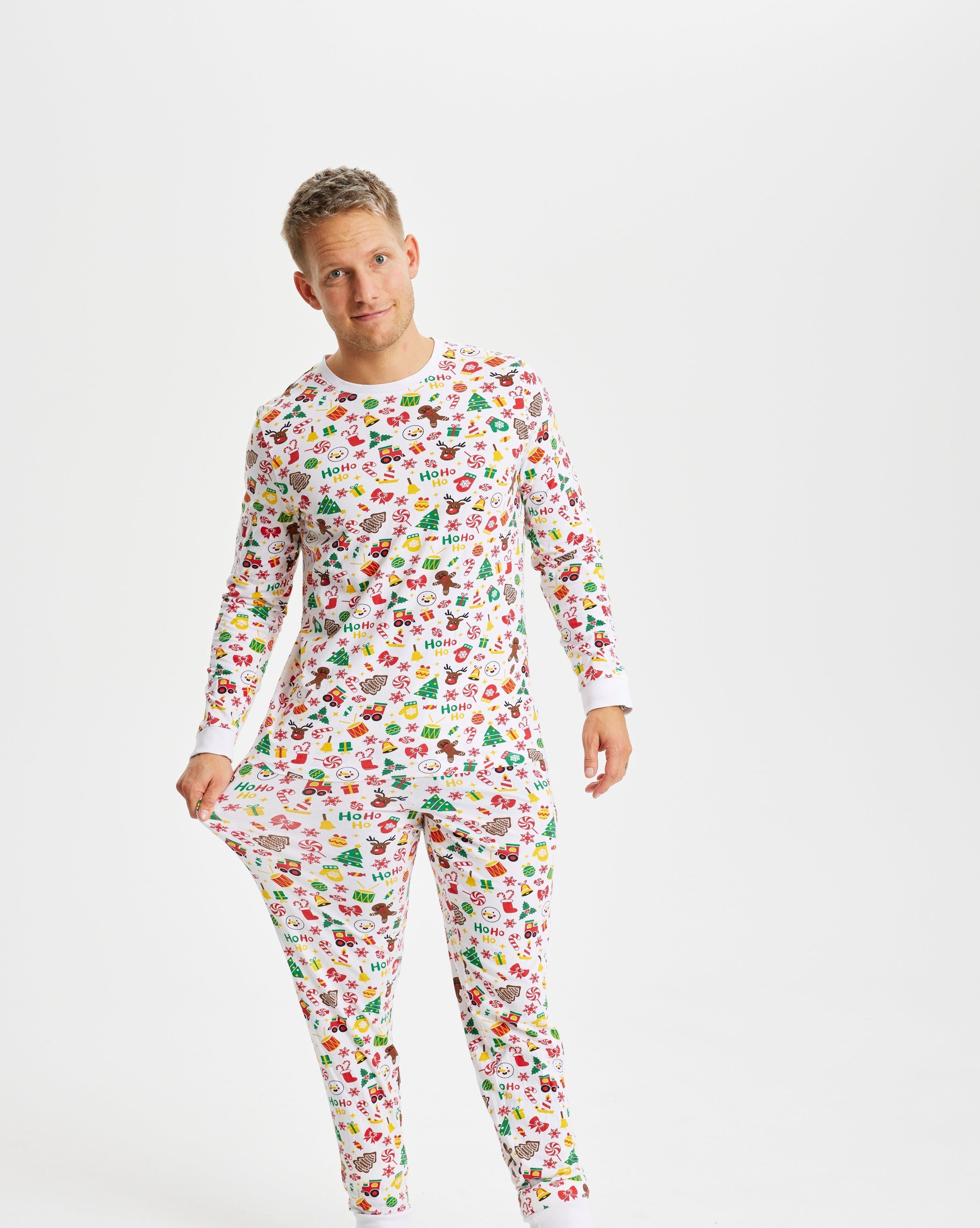 Billede af Årets julepyjamas: Hvid Pyjamas - herre / mænd.
