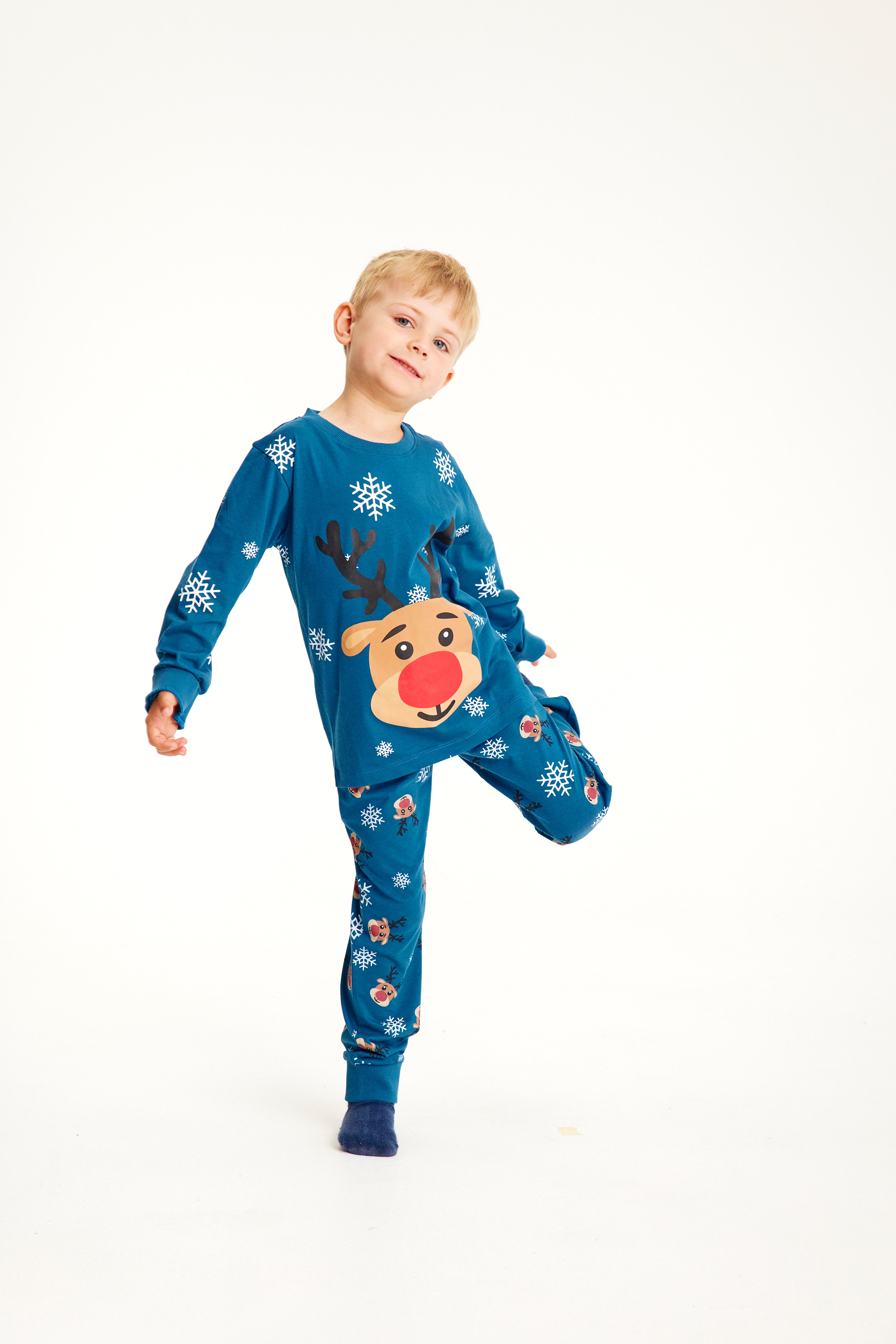 Se Årets julepyjamas: Rudolfs Pyjamas Blå - Børn. hos Jule-Sweaters.dk