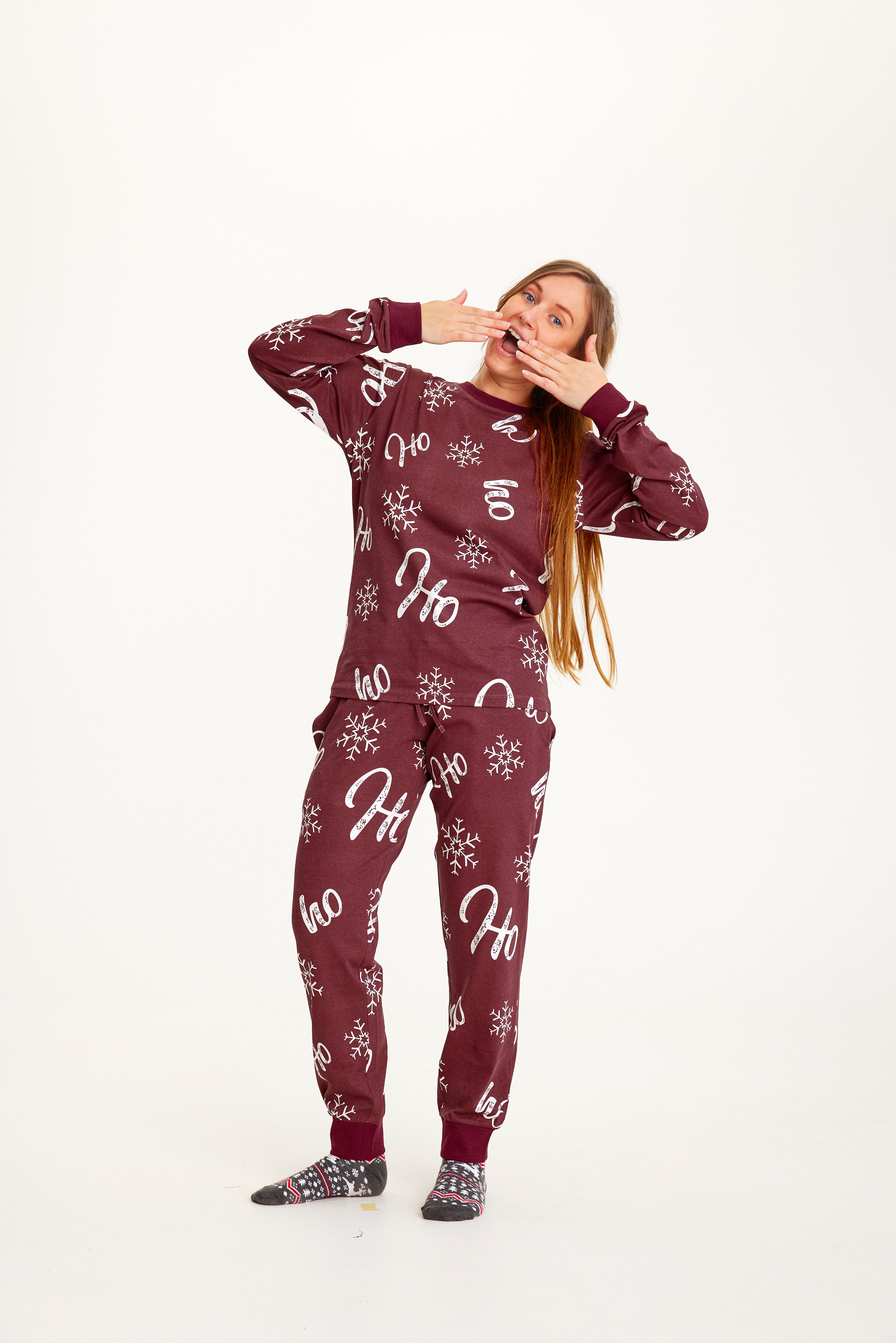 Billede af Årets julepyjamas: HO HO HO Pyjamas - dame / kvinder.