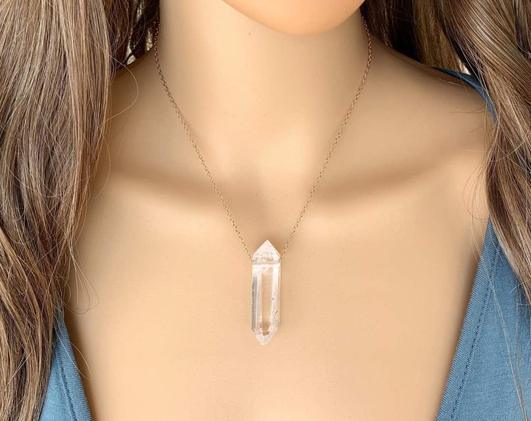Clear quartz pendant necklace gift chakras 925 India | Ubuy