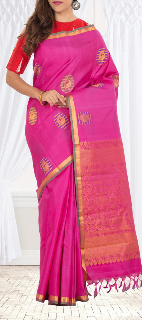 Pink Pure Kanchipuram Handloom Silk Saree With Half Fine Zari Palam Silks