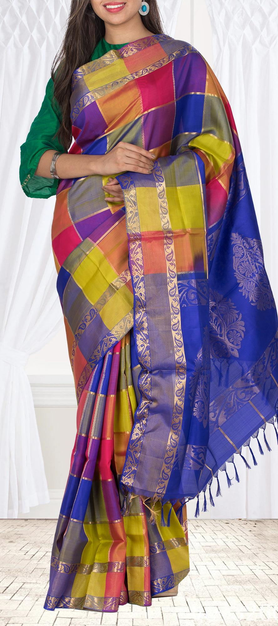 Multicolour Checked Soft Silk Saree Palam Silks