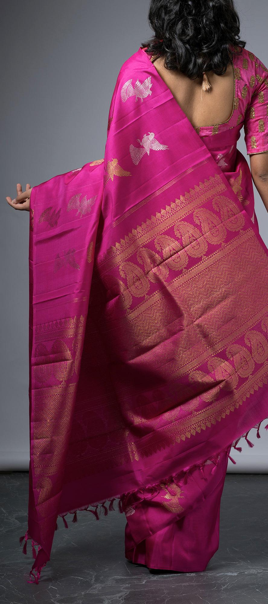 Borderless Dark Pink Kanchipuram Silk Saree – Palam Silks
