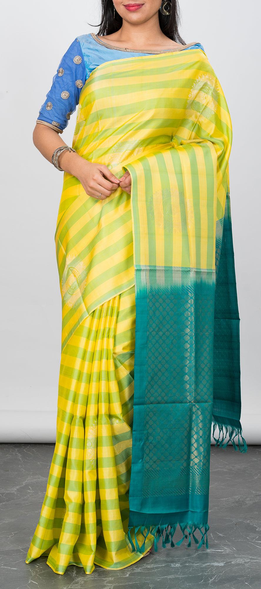 Green and Yellow Soft Silk Saree – Palam Silks