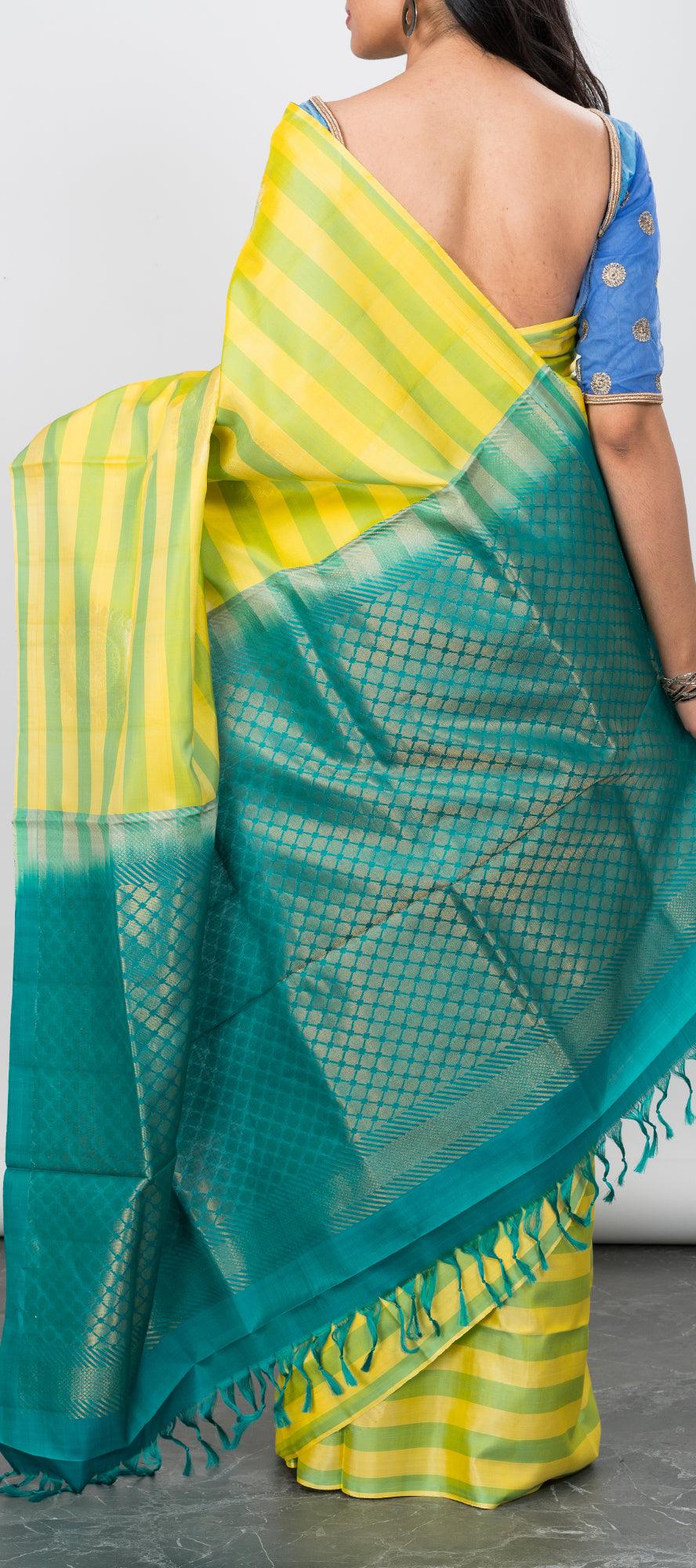 Green and Yellow Soft Silk Saree – Palam Silks