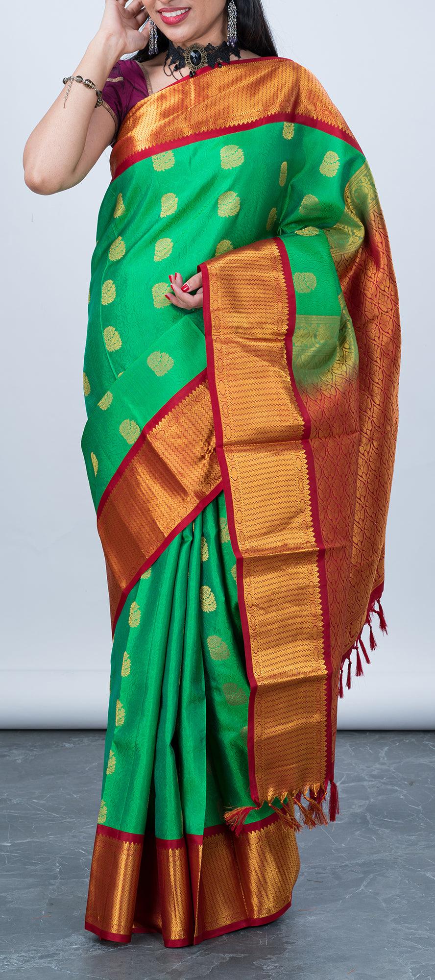 Parrot Green Lightweight Kanchipuram Silk Saree – Palam Silks