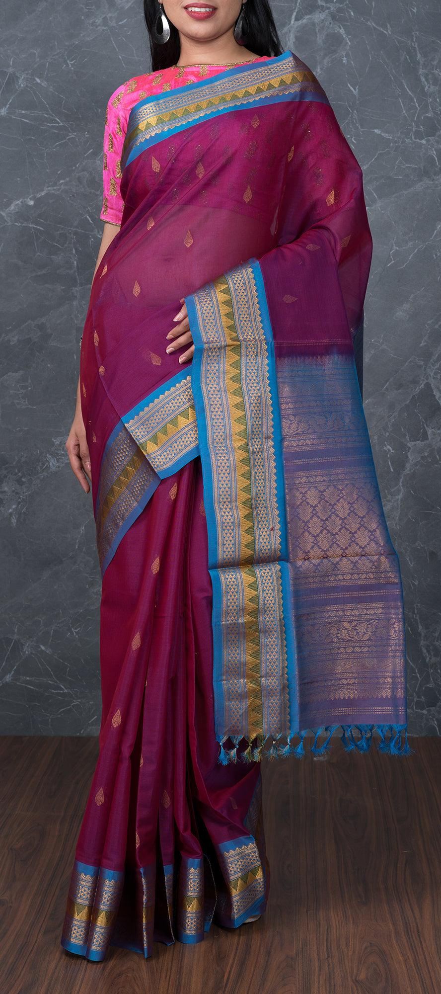 Purple Traditional Silk Cotton Saree – Palam Silks