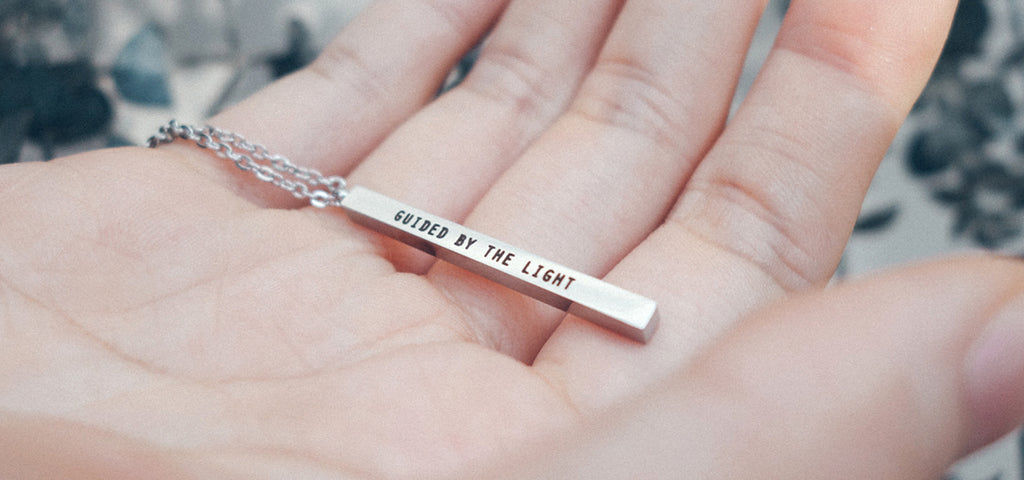 Guided By The Light Customised Vertical Bar Necklace in Silver 