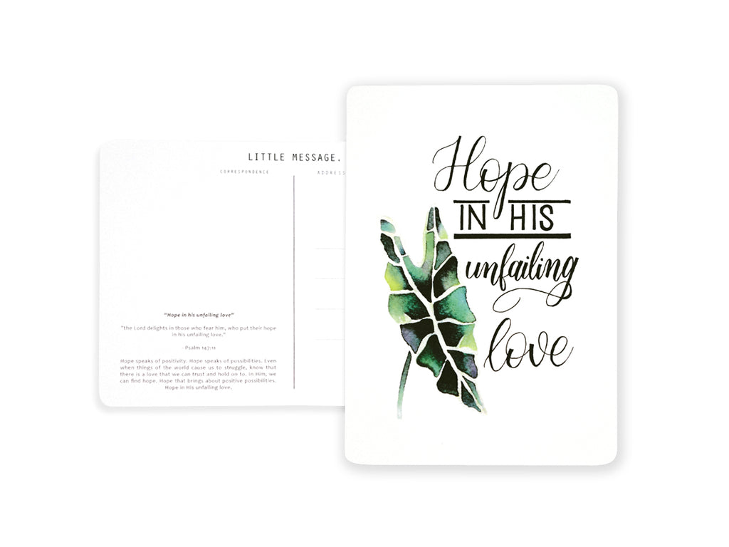 J & Co Foundry Photo Postcard Calligraphy and Block Typography Lettering with Watercolour fern leaves Artwork