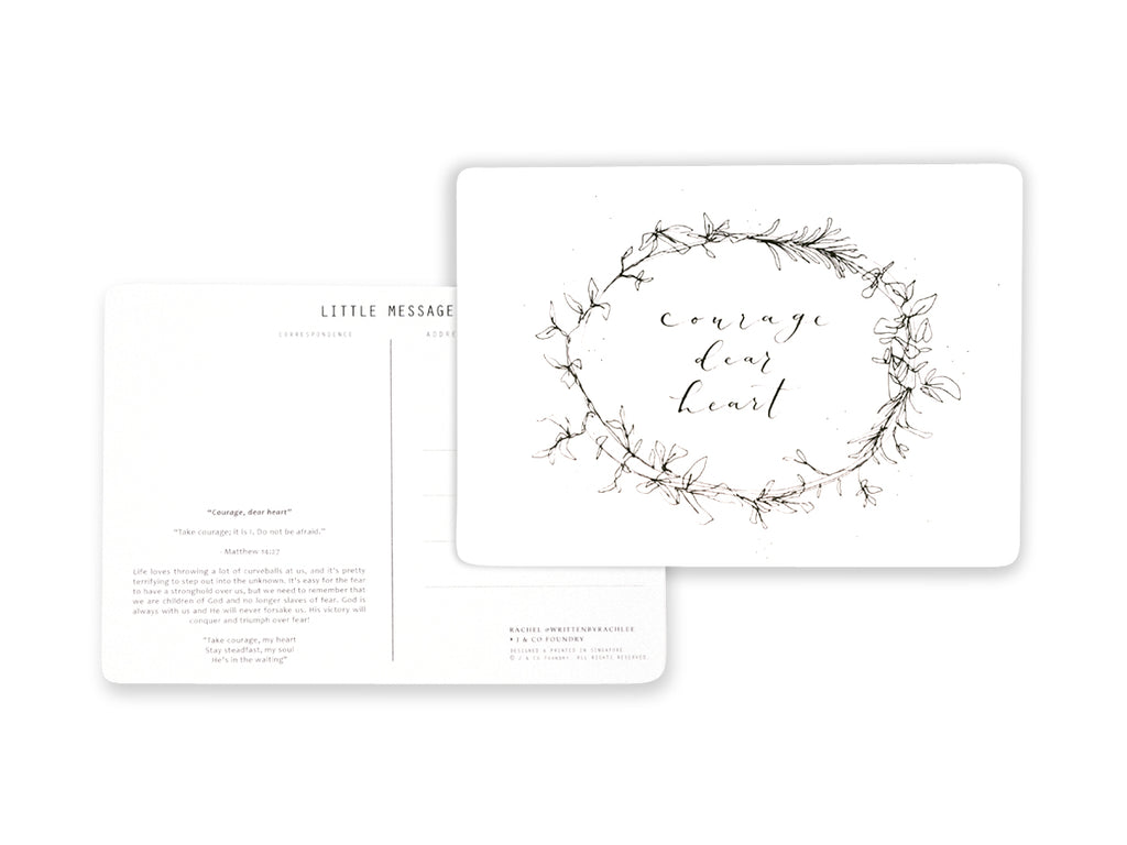 J & Co Foundry Photo Postcard with modern thin and sleek Calligraphy Typography Lettering with floral Artwork