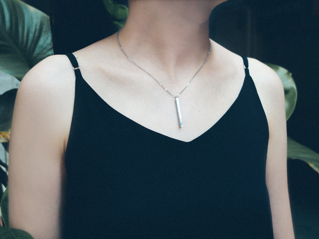 Courage, Dear Heart Customised Vertical Bar Necklace in Silver 