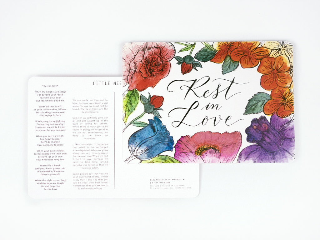 j co foundry rest in love rose gold necklace postcard verse elizabeth giftaword calligraphy flowers watercolour