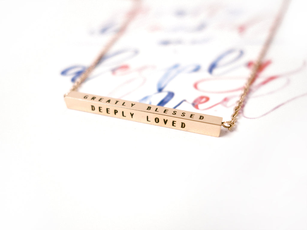 Greatly Blessed Deeply Loved Customised Bar Pendant Necklace in Rose Gold