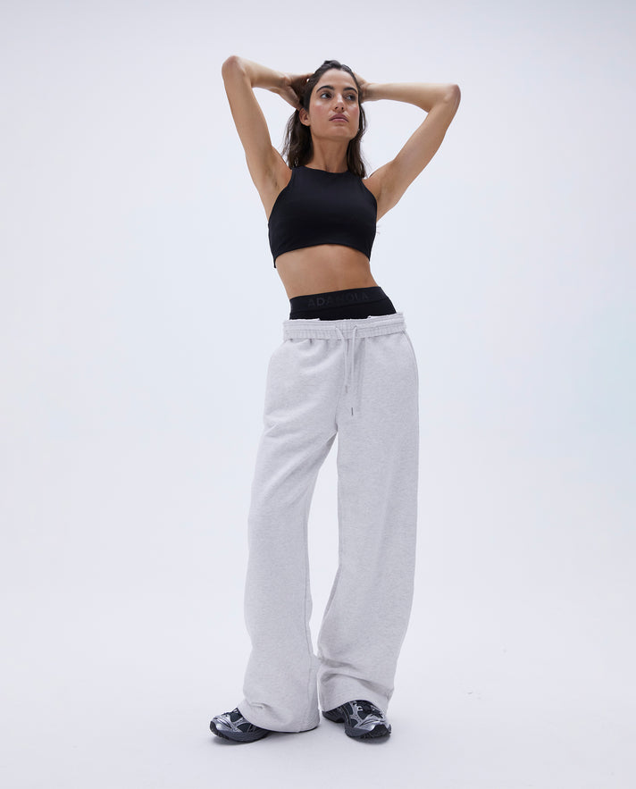 White Wide Rib Elasticated Waist Wide Leg Sweatpants