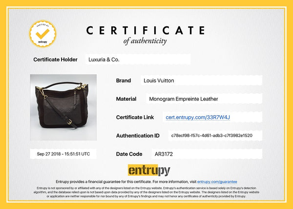 Entrupy Certificate of Authenticity Louis Vuitton Audacieuse