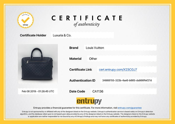 Louis Vuitton Porte-Documents Entrupy Certificate of Authenticity 