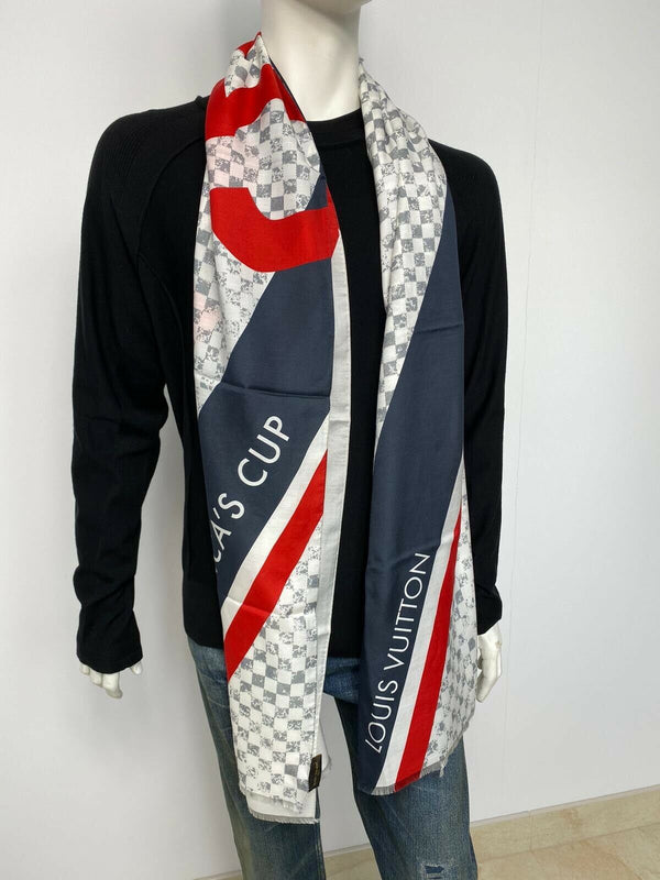 Louis Vuitton Men's Burgundy SIlk Petit Damier Striped LV Crest