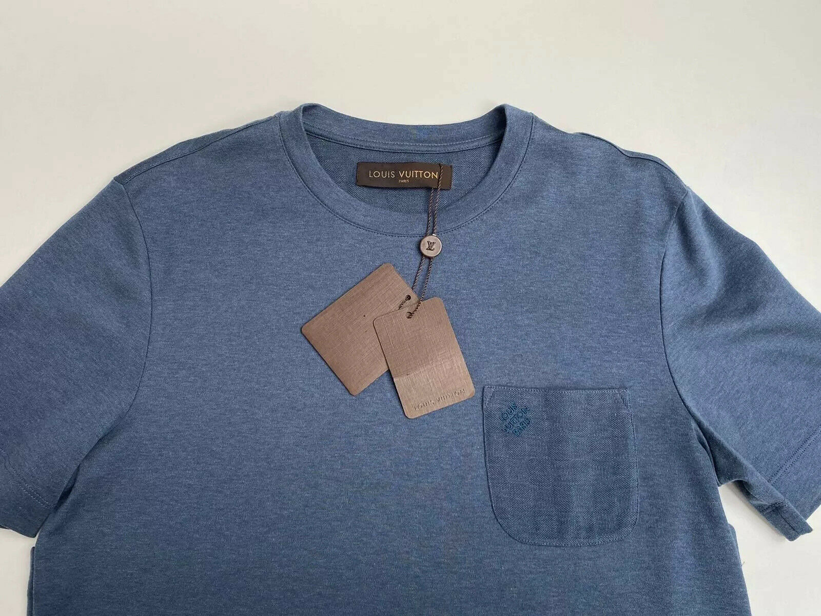 Louis Vuitton Men's Blue Cotton Damier Pocket Crewneck T-Shirt ...