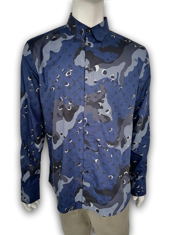 Louis Vuitton Men's Blue Camo Pique Jacquard Crewneck Sweater