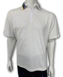 Louis Vuitton Men's White Cotton LV Rainbow Collar Half Zip Polo