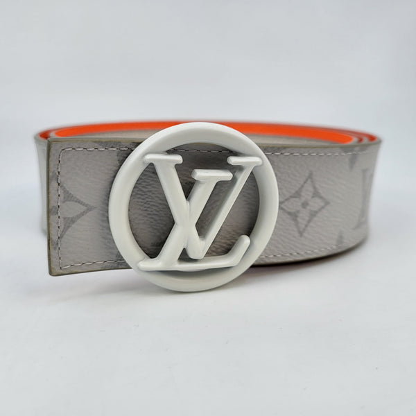 LOUIS VUITTON M9043S INITIALES REVERSIBLE MONOGRAM ECLIPSE 40MM WIDTH 100CM  LONG BELT WITH SILVER LV BUCKLE