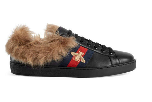 Gucci Men's Black Leather Ace Sneakers With Fur – Luxuria & Co.