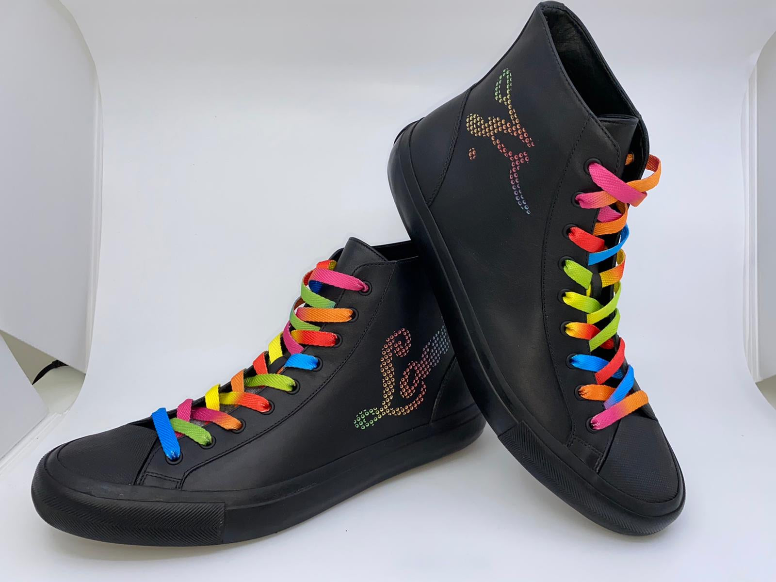 Louis Vuitton Men's Black Leather Tattoo Sneaker Boot Multicolor ...