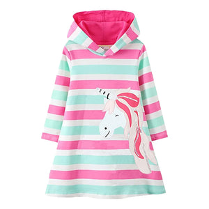 Girls Unicorn Hooded Dress - 100 Unicorns