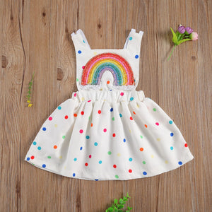 baby and Toddler Sleeveless Rainbow Polka Dot Backless A-Line Dress - 100 Unicorns - Rainbow Toddler Dress